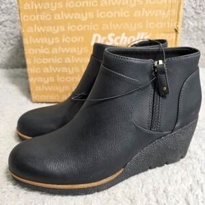 Dr Scholls Womens Black Wedge Ankle Boots Side Zip Comfort  Size 7.5M NEW